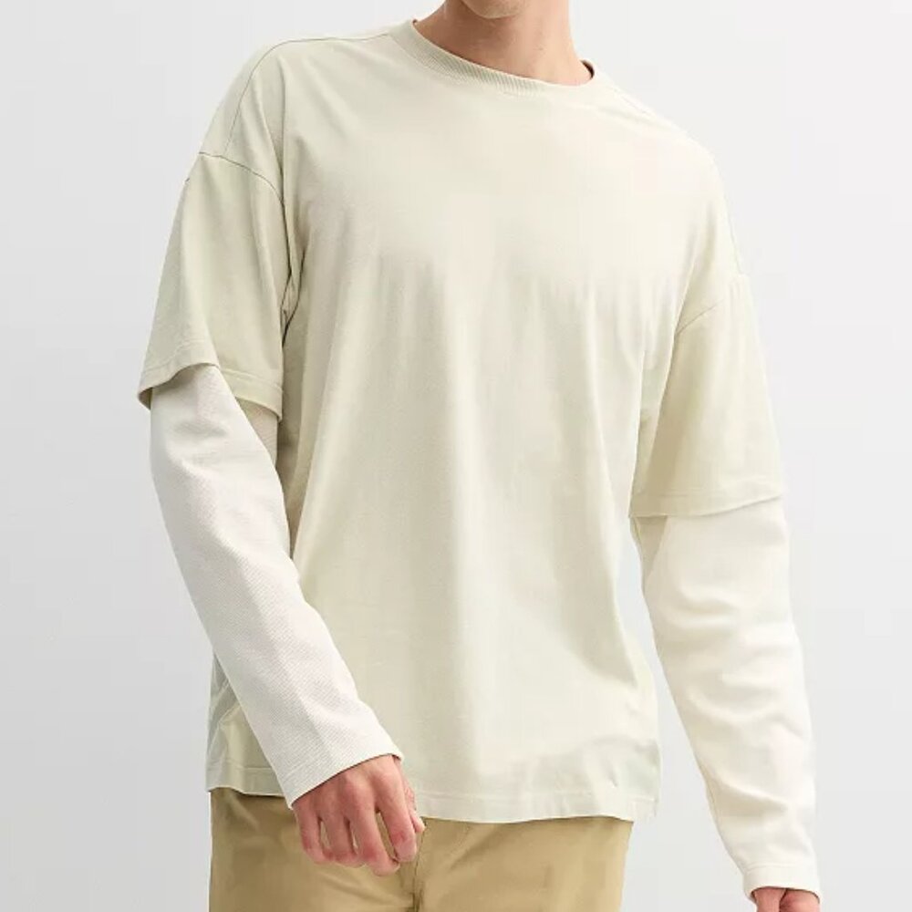 Men's Hollywood Long Sleeve Oversized Two-Fer Tee, Size: XXL, Overcast
